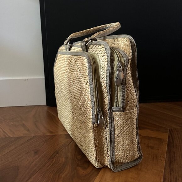 Vintage Straw Briefcase Laptop Bag, Unisex - Picture 2 of 4